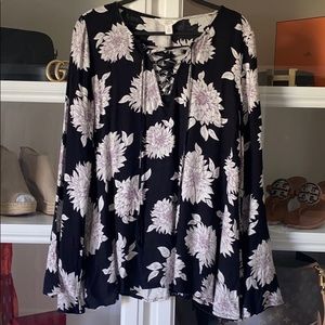 Sun & Shadow Bell Sleeve Floral Blouse